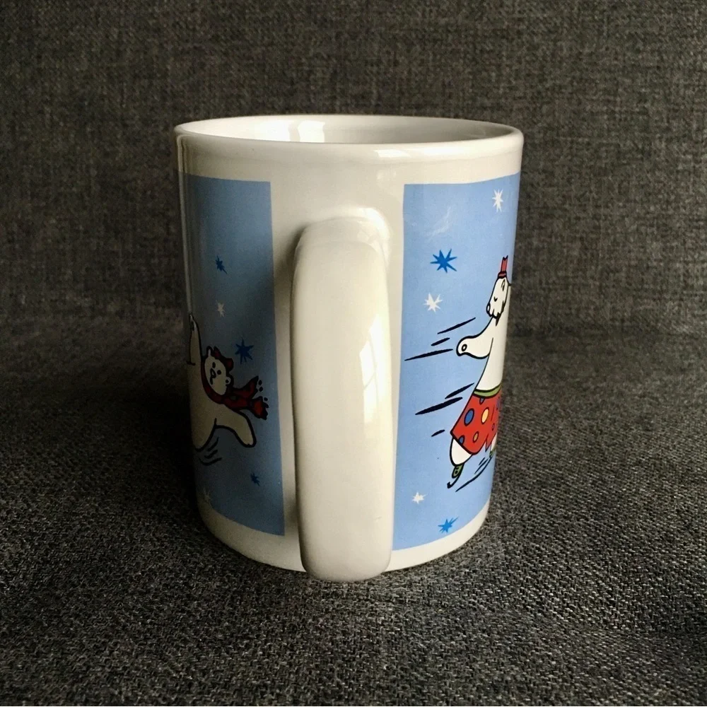 Ice Skating Bears Coffee Mug, Blue, White, 12 oz